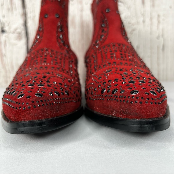 BiBi Lou Rhinestone Maroon Studded Embellished Leather Ankle Booties Boots SZ 38 - Picture 8 of 12
